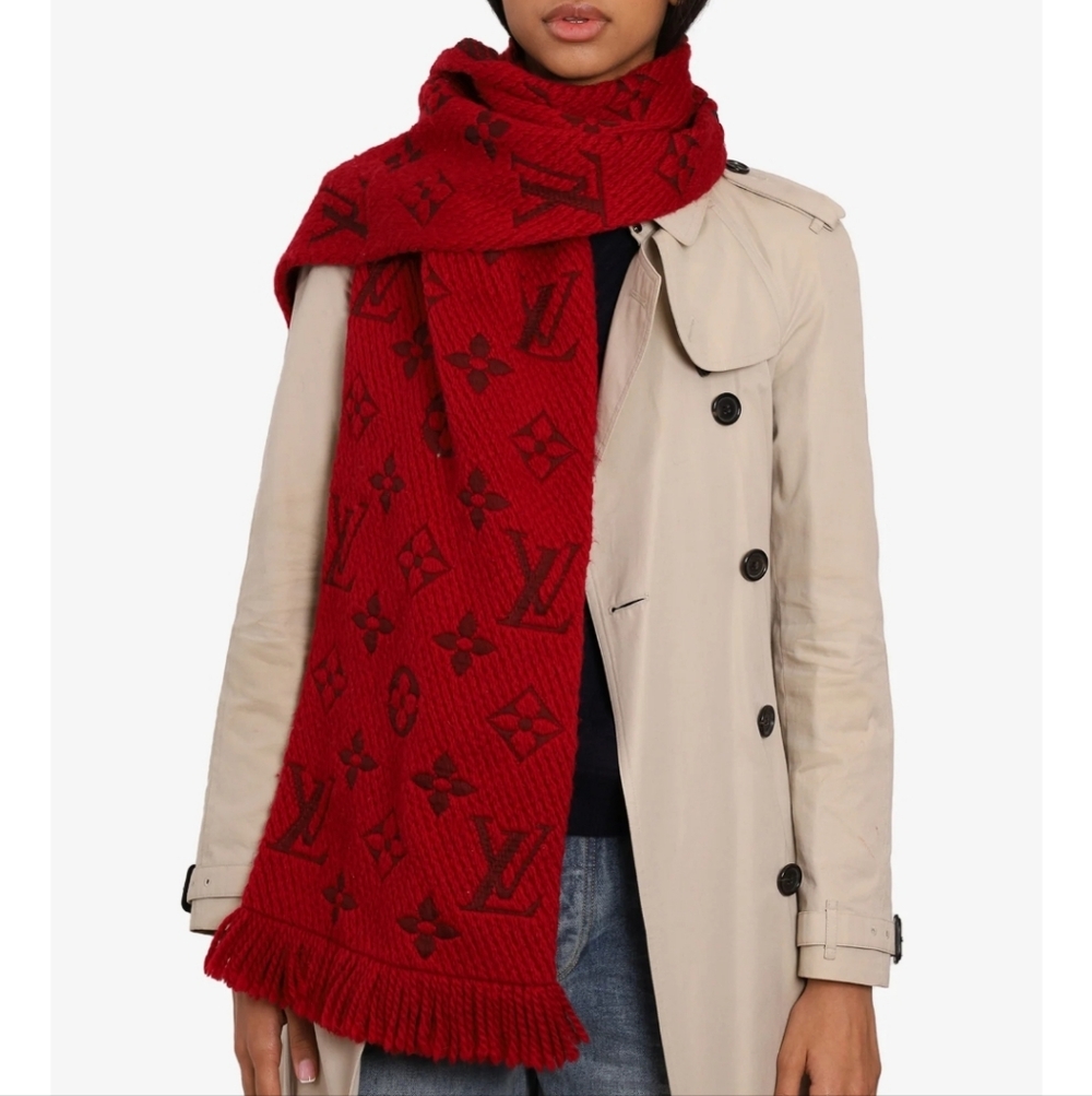 Louis Vuitton Burgundy Monogram Logomanja Knit Scarf 6% Silk 94% Wool